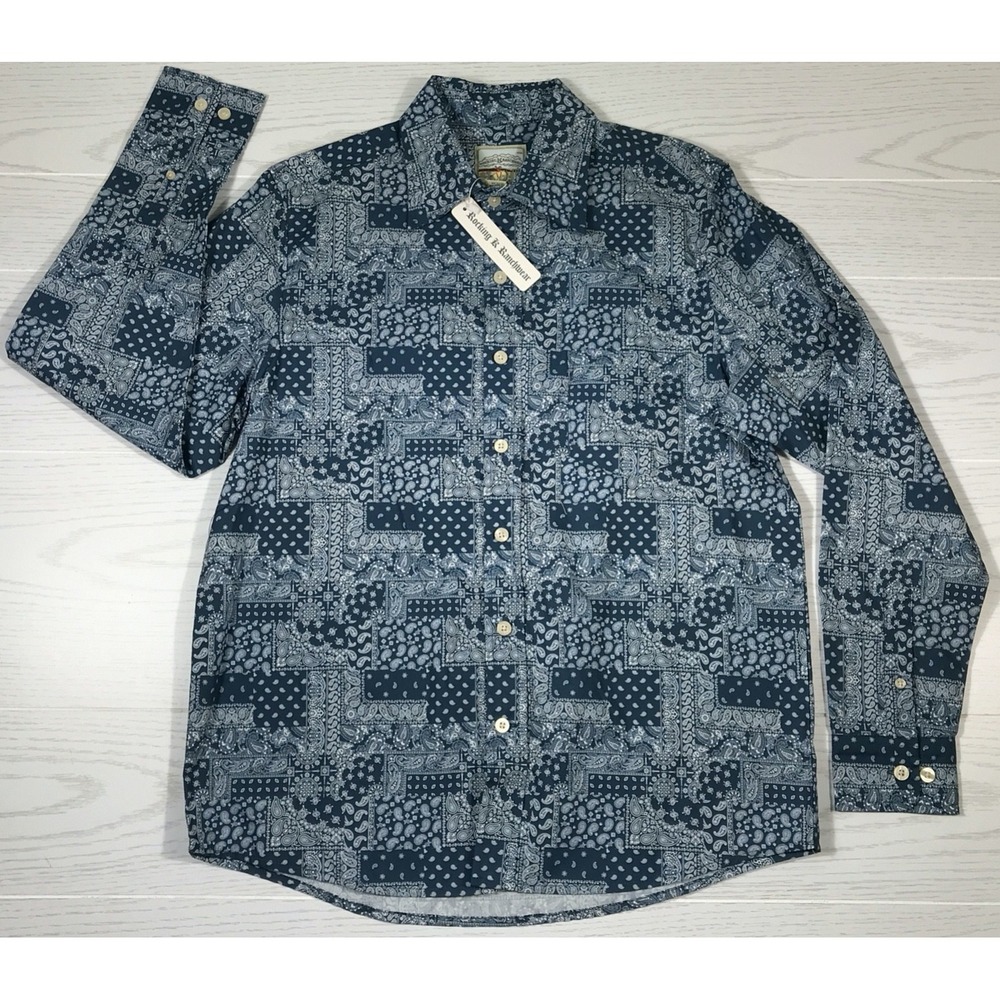 Kennington Rocking K Ranchwear Western Shirt Men M Blue Paisley Long Sleeve New